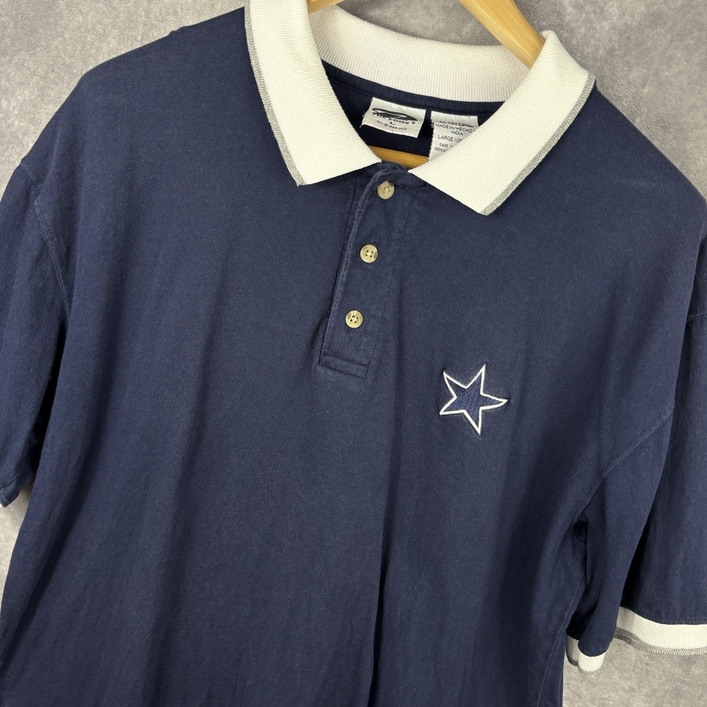 Dallas Cowboys‎ Polo Shirt Mens L Blue Vintage 90s The Edge NFL Rugby Collar